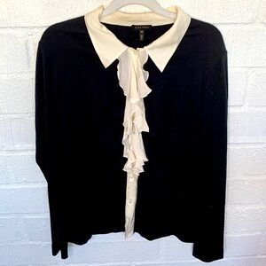 Escada Knit Long Sleeve Ruffle Button Down Sweater Top size 40
